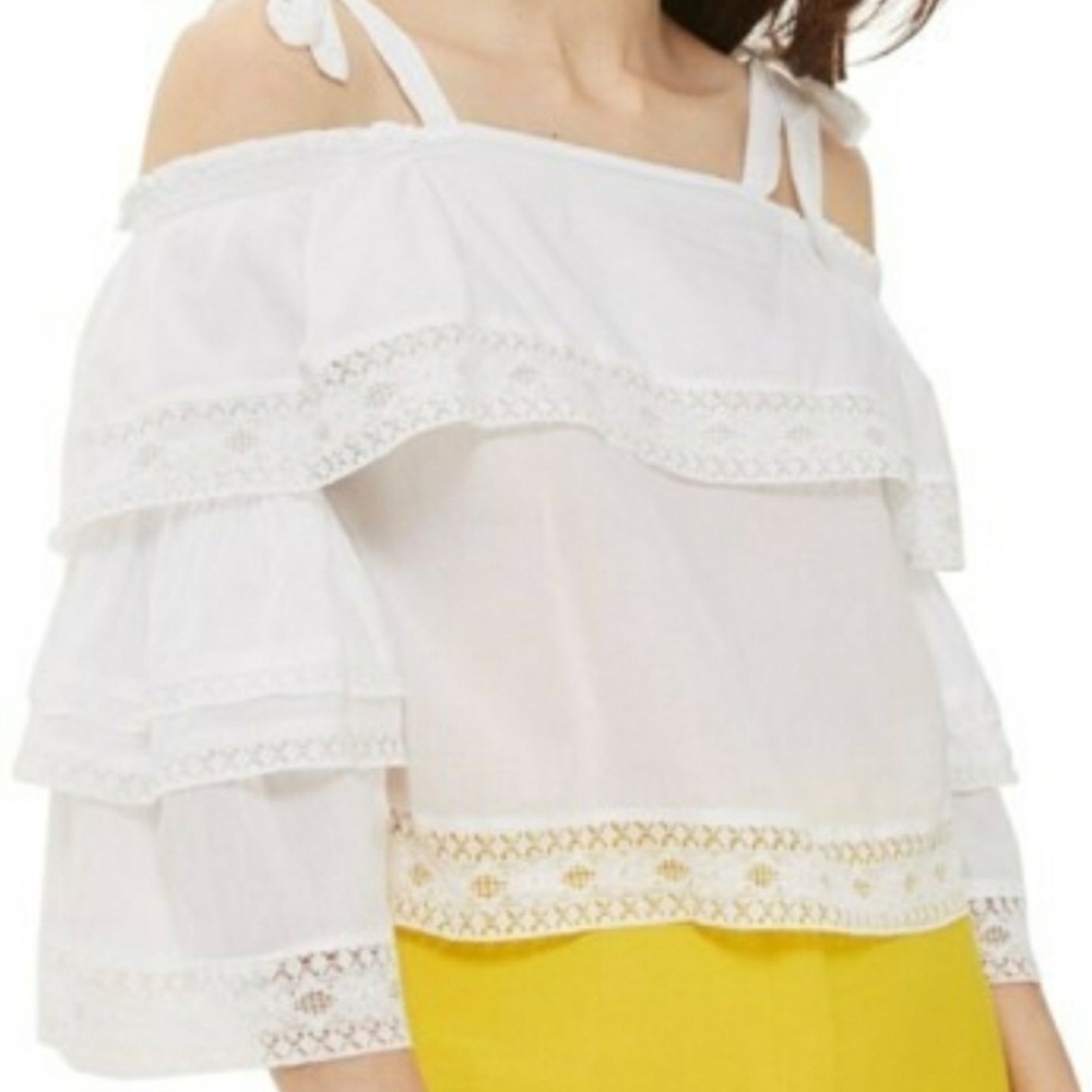 NWT Topshop White Off Shoulder Lace Trim Boho Top